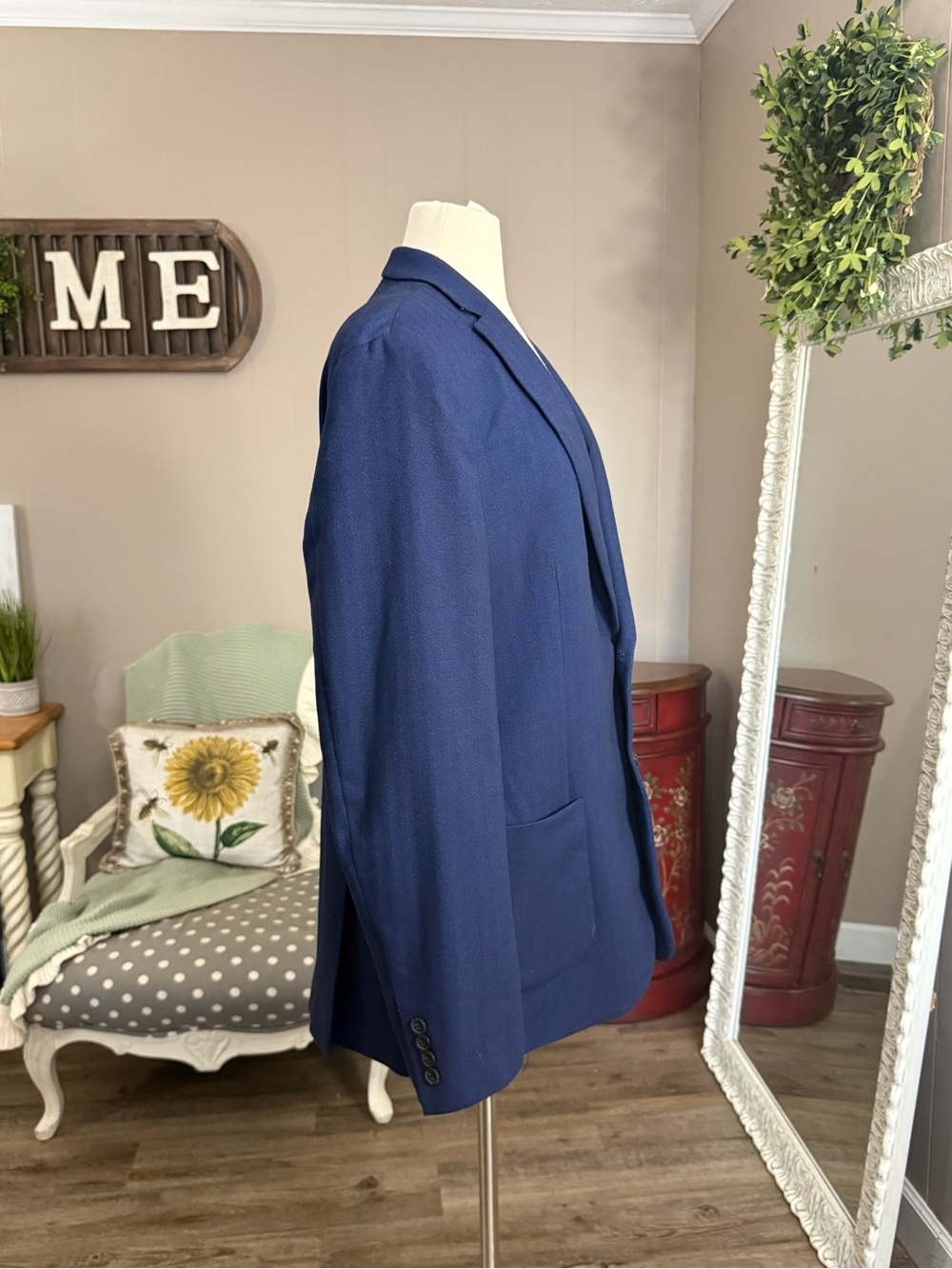 Lauren Ralph Lauren Men’s 46L Navy Herringbone Stretch Sport Coat Blazer - Picture 3 of 13